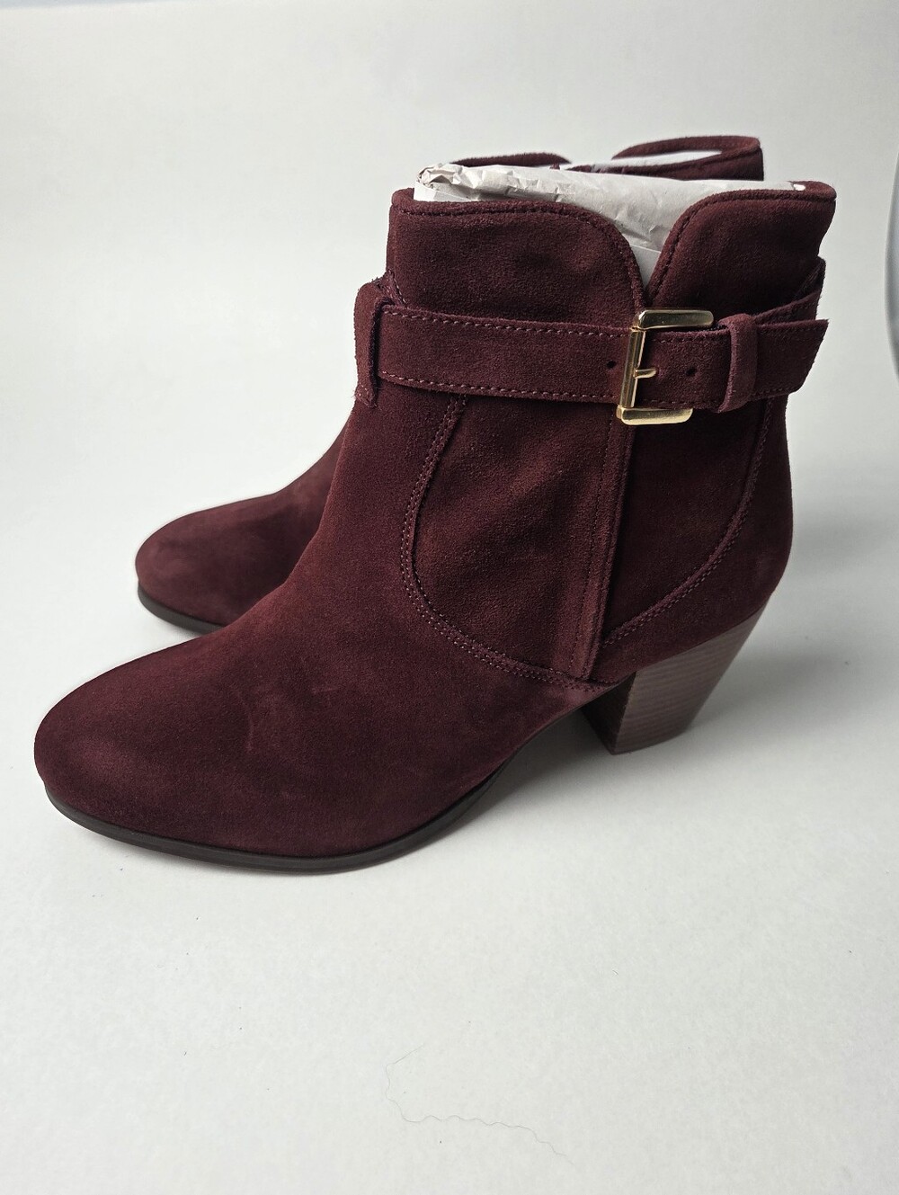 Diba Women's Burgundy Suede Ankle Boots Buckle